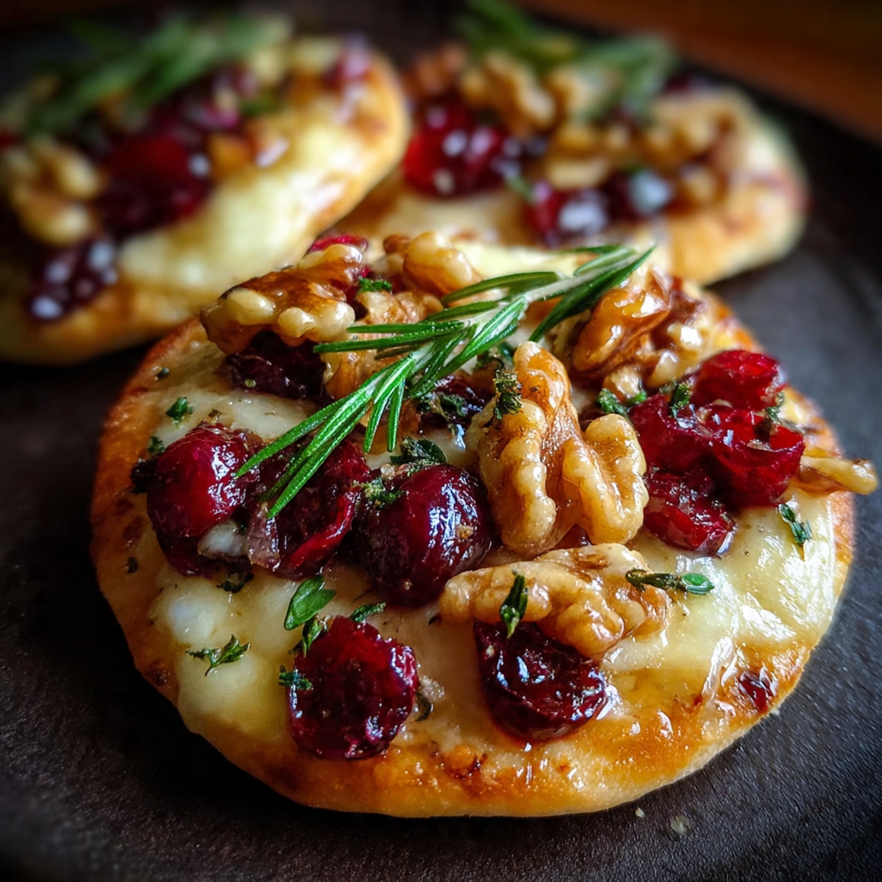 Mini Pizza with Brie Cranberries and Toasted Walnuts