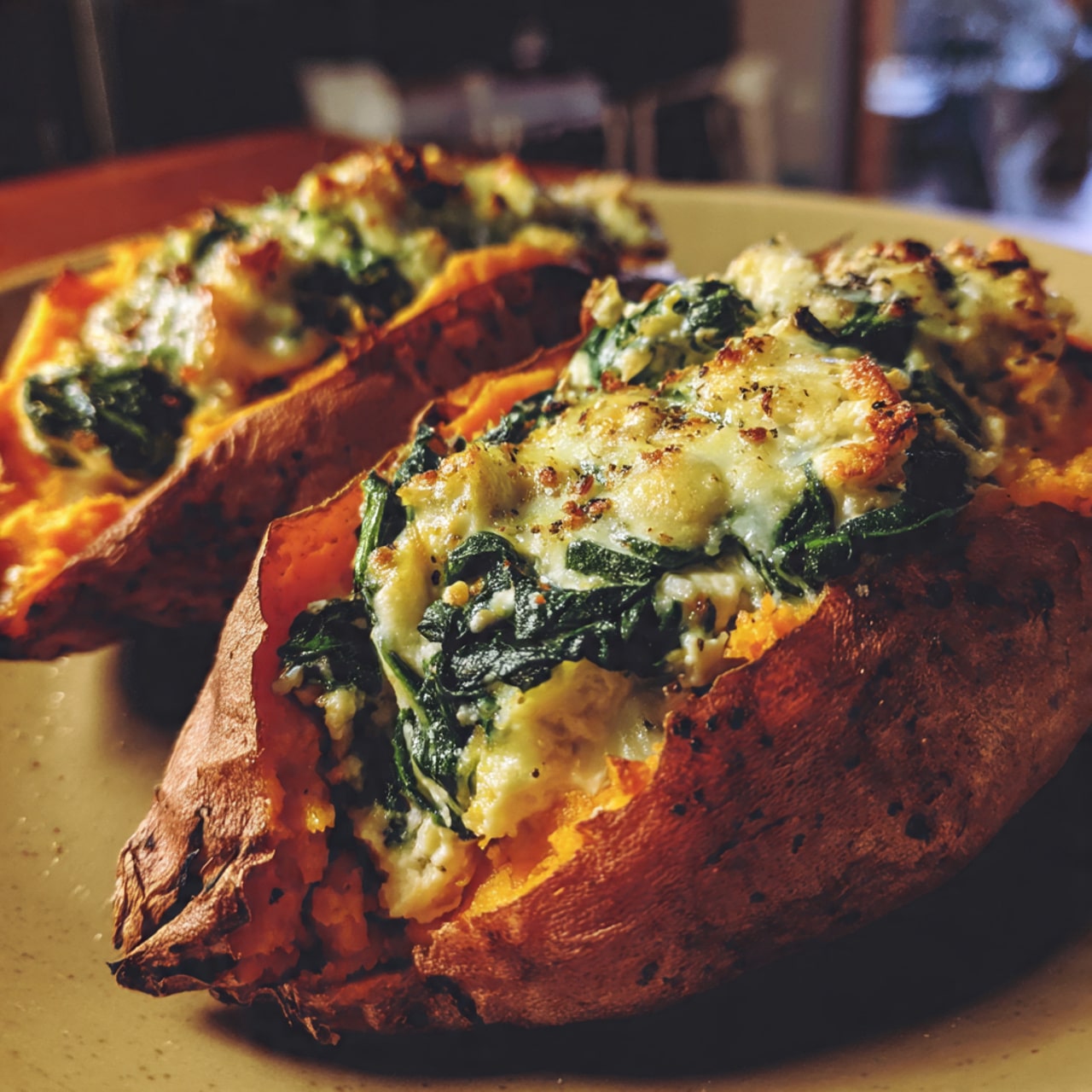 Spinach and Ricotta Stuffed Sweet Potatoes