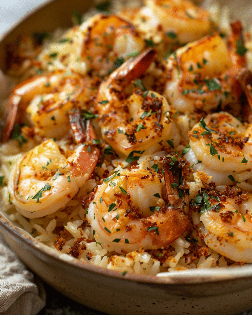 Garlic Butter Shrimp Rice Bake